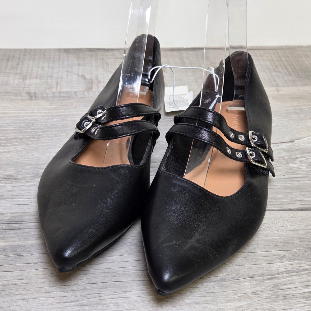 Old Navy Womens Pointy Mary Jane Blackjack Black Double Buckle Flats 663681 6.5